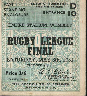 Wigan v Barrow cup final ticket, Wembley, 1951.