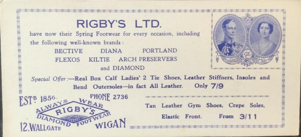 RIGBY'S SHOE SHOP WALLGATE 1937 CORONATION