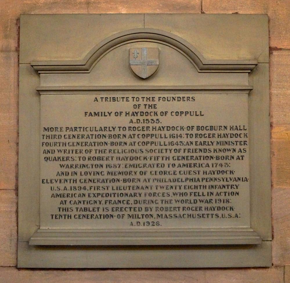 Haydock family tablet in St John's Coppull