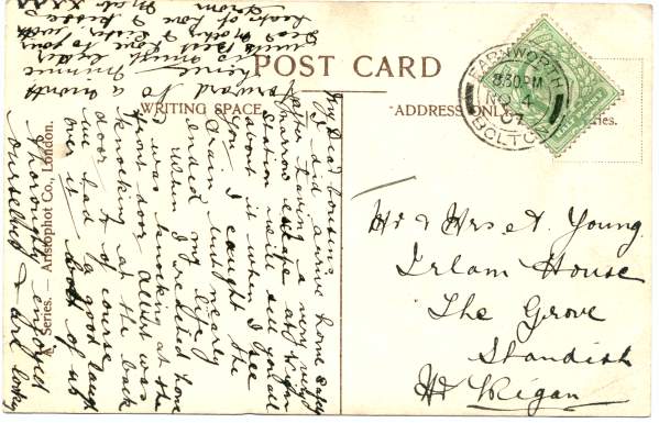 Rear of Postcard with half-penny stamp