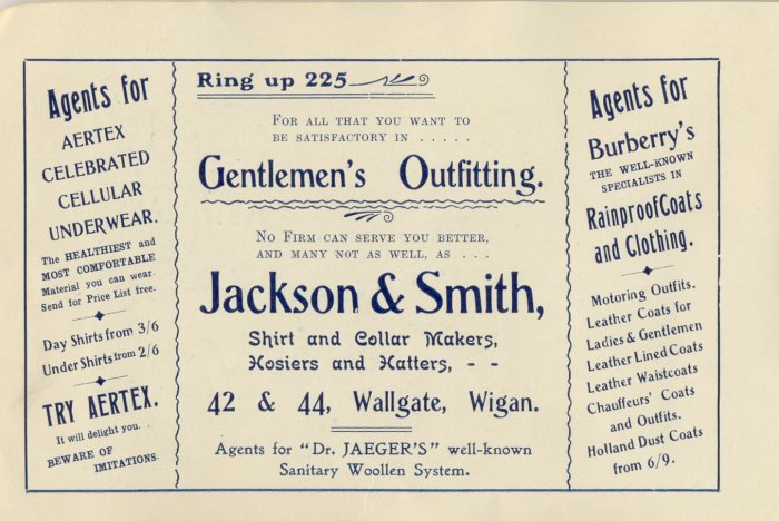 Jackson Smith, Gentlemen's Outfitting, Wigan