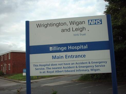 Billinge Hospital's main entrance sign.