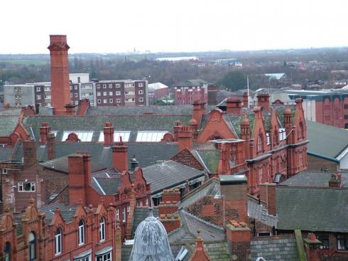 Library Street and chimney on Wigan Town Hall