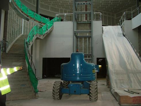 Stairs, lift and escalator to upper food deck