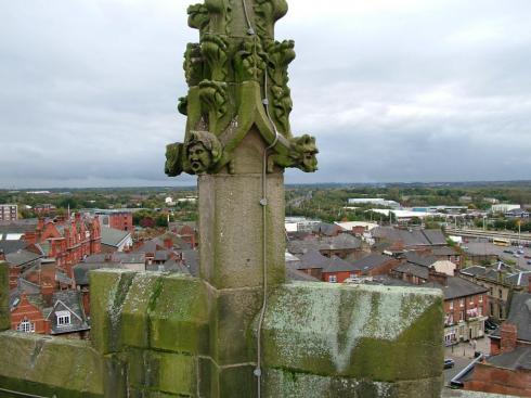 Intricate stone work on the tower
