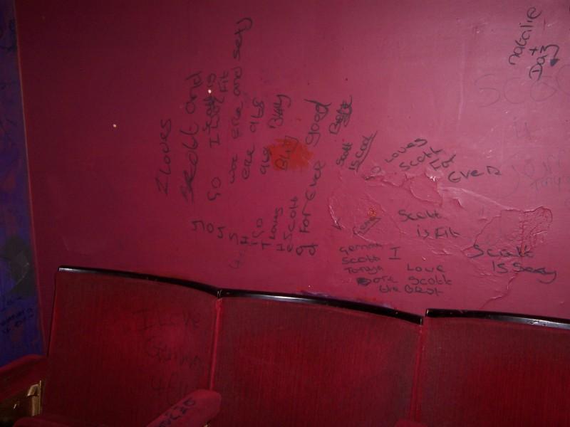 Graffiti on the back row of the cinema