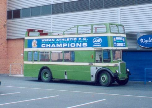 A closer view of the open top bus
